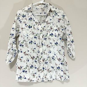 Eden & Olivia Semi-Shear 100% Cotton Colorful Floral Long Sleeve Size S